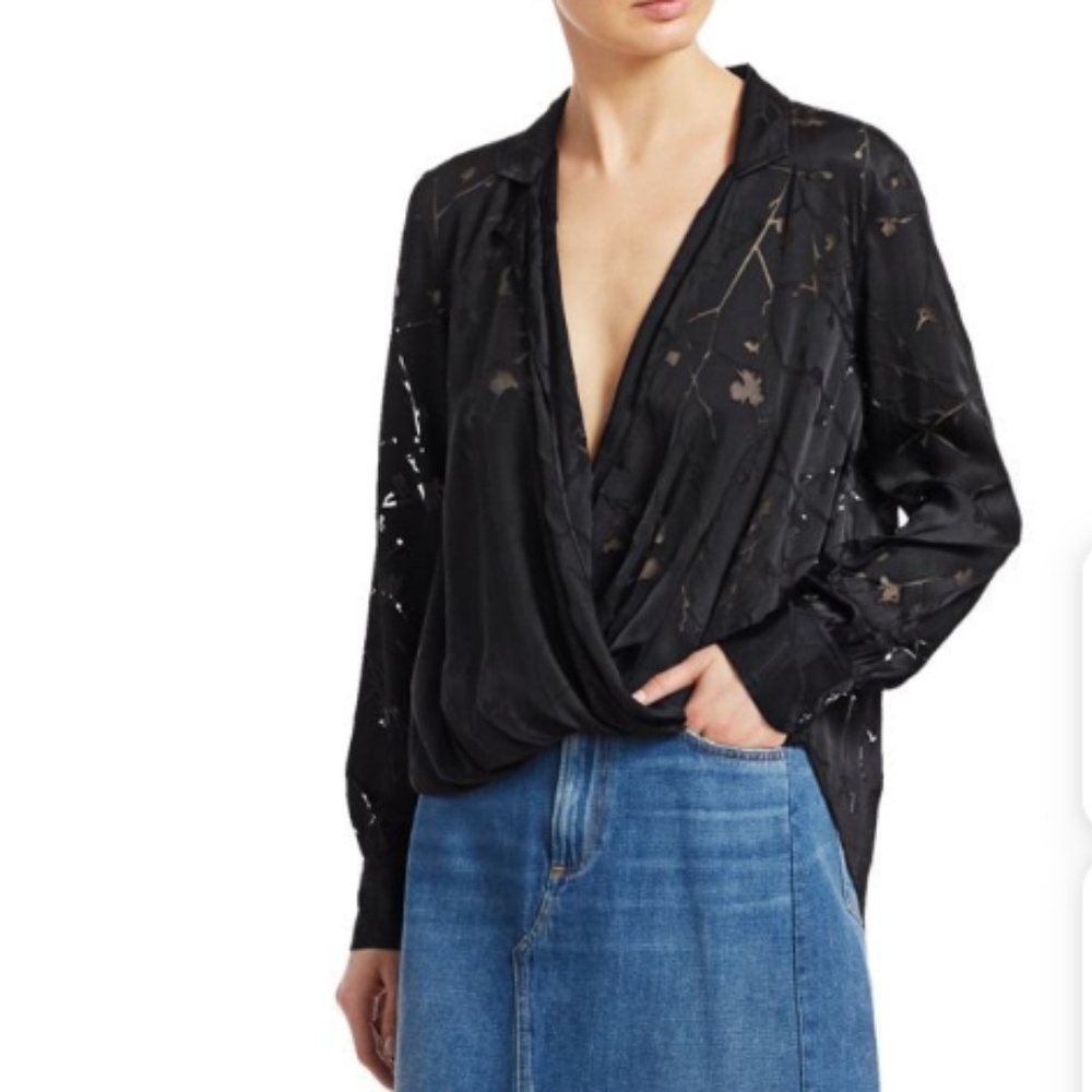 Rag & Bone Dean Burnout Black Wrap Blouse sz Small